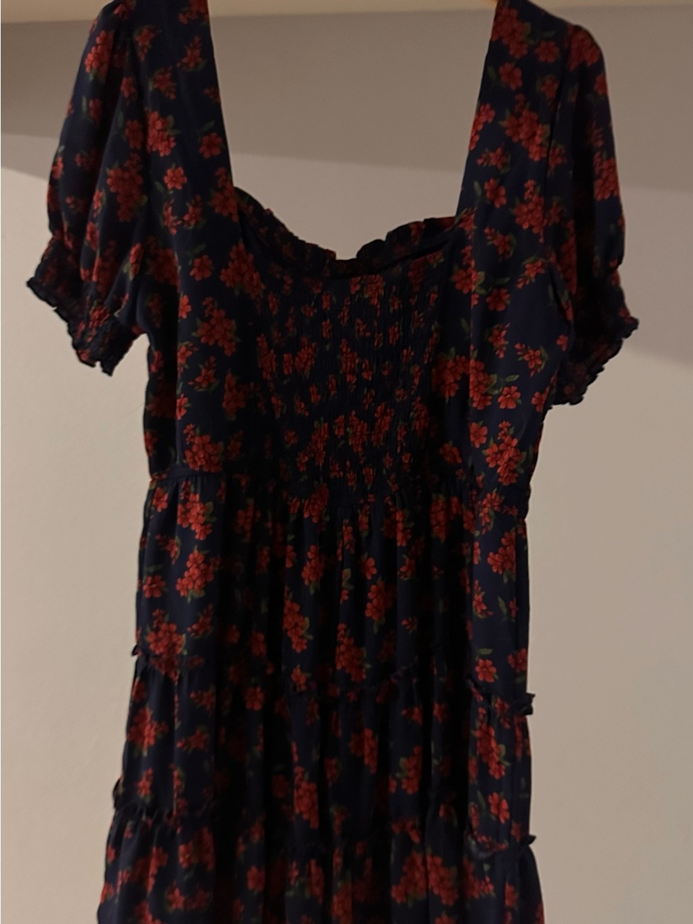 Trixxi Navy Floral Midi Dress with Red Flowers
